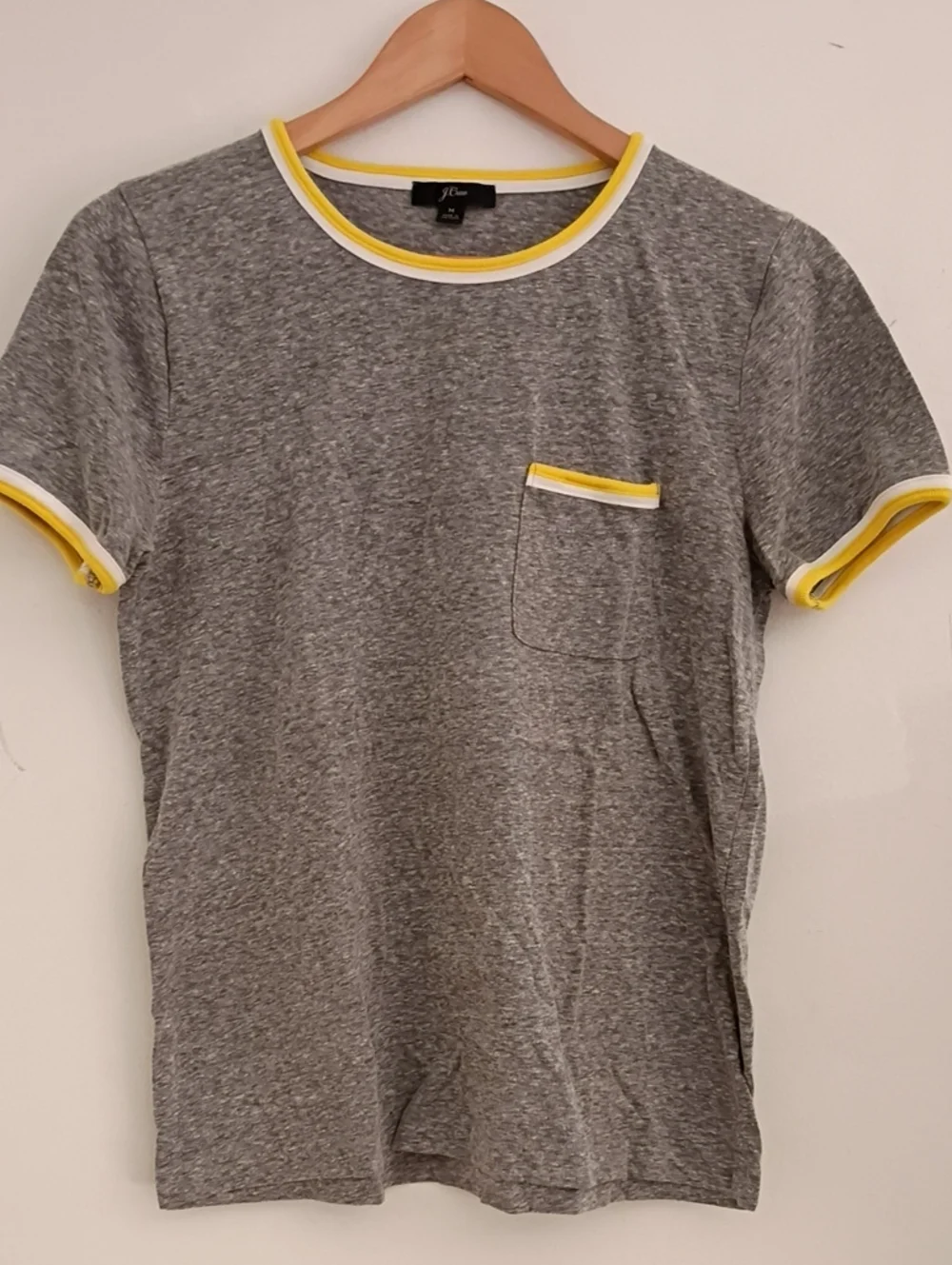J. Crew Gray Heather Short-Sleeve Tee with Yellow & White Trim